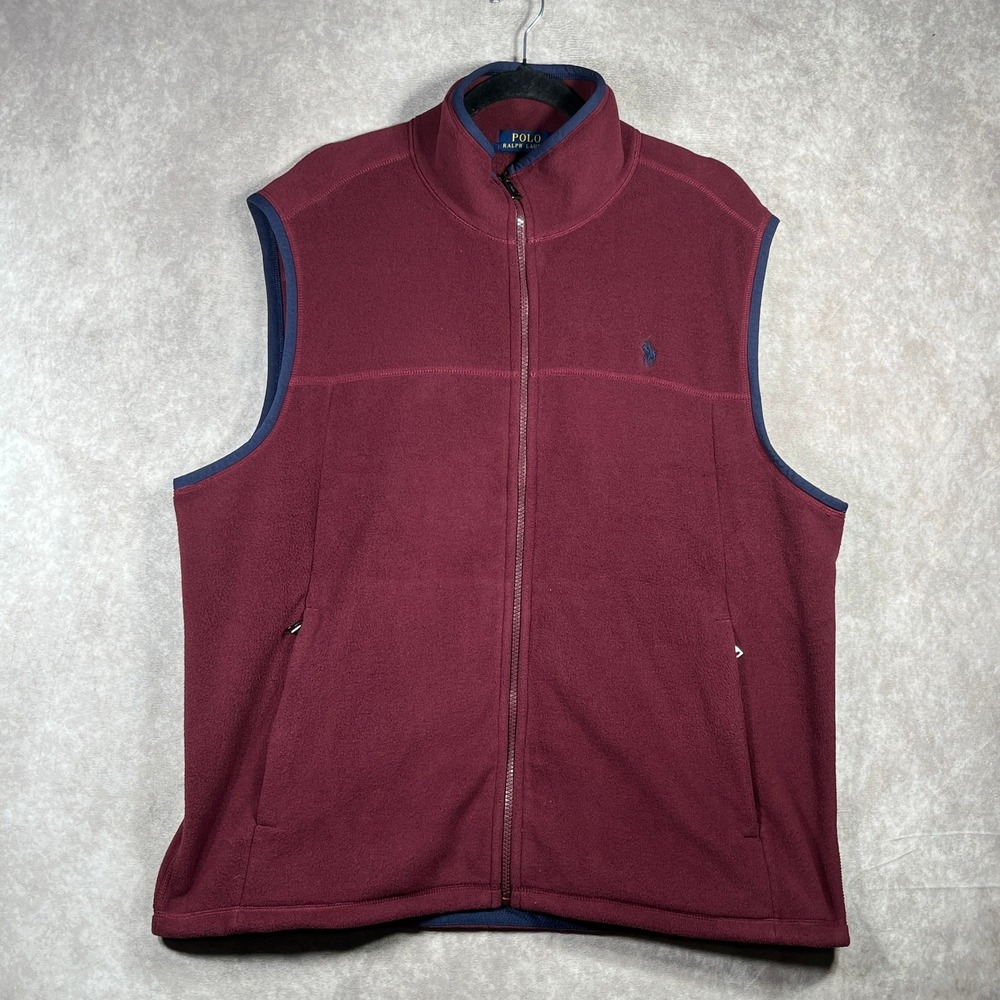 Polo Ralph Lauren Vest Mens Size XL Red Fleece Full Zip Casual Outdoor Preppy